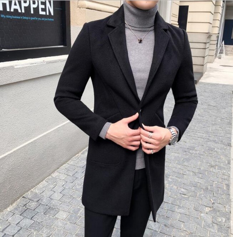 2019 Mens Mid Long Wool Cashmere Trench Coar SLim Fit Lapel Collar Formal Coats 2019 Mens Mid Long Wool Cashmere Trench Coar SLim Fit Lapel Collar Formal Coats