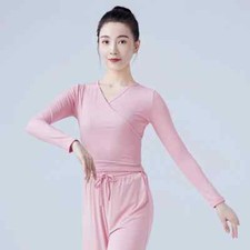 Woman Ballet Wrap Tops Knitted V Neck Long Sleeve Dance Shirts Tops Adults
