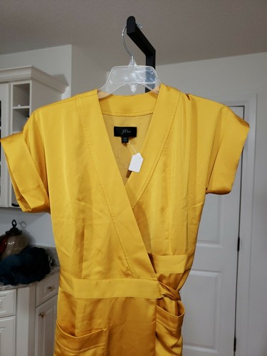J Crew Satin Crepe Wrap Dress Style J6927 Size XS Color RGO Gold Gorgeous - Picture 8 of 11