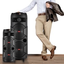 Portable Party Bluetooth Speaker with Double Subwoofer w/ Mic/AUX/Remote/LED