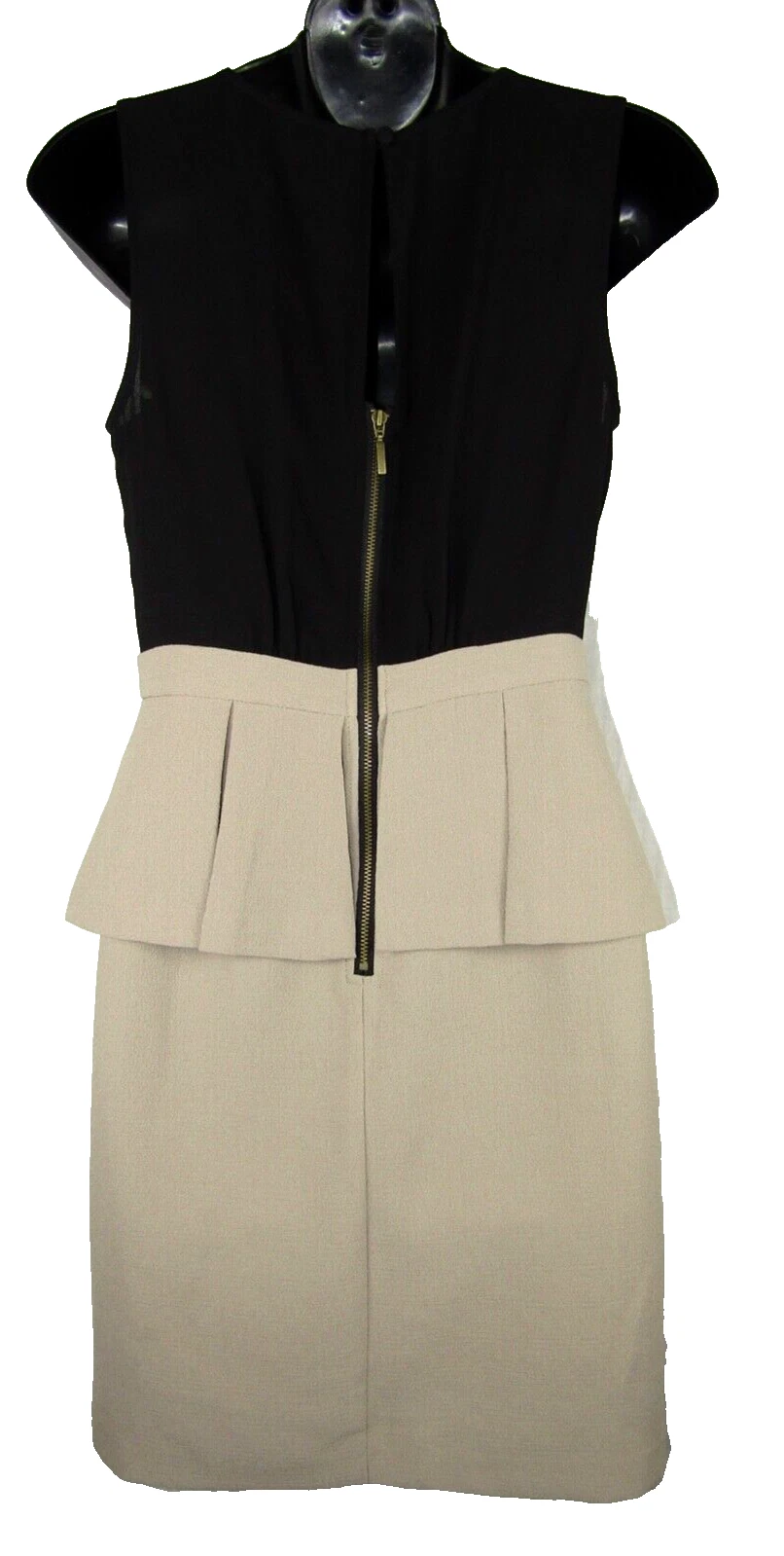 VETEMENTS Abito Max Cleo Tubino Peplum Carrie Taglia 0 Nero Beige Blocco Colore Senza Maniche