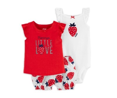 Child Of Mine Carter's Baby Girl 3-Piece Strawberry Red Outfit Set Size  Newborn