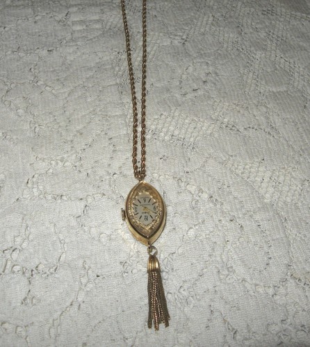 Gold Tone Sheffield Watch Necklace w/Tassel Wind Up Swiss for Repair or Parts - Picture 3 of 6