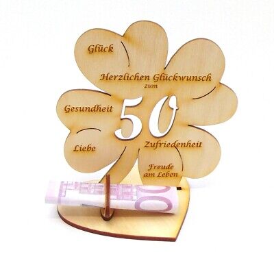 Geld Geschenk 50 Geburtstag Holz 11 Cm Kleeblatt Mit Herz Geldschein Halter Ebay