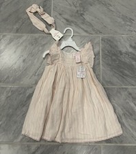 NWT Tommy Bahama Girls Stripped Pink White Dress With Headband Size 2T