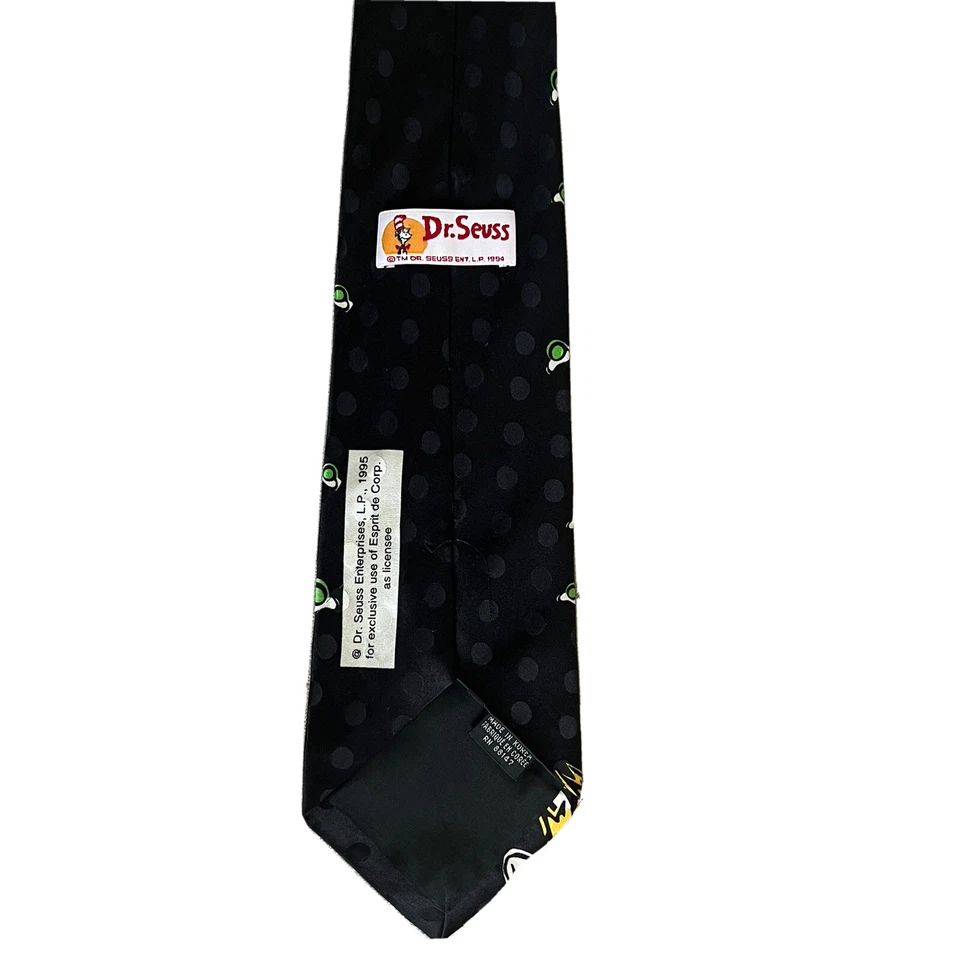 [ВИНТАЖНЫЙ '95] Dr. Seuss зеленый яйца и ветчина галстук черный мужской шелковый галстук - Изображение 2 из 2