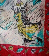 Vintage Womens Scarf 37 x 33 Lightweight Umbrellas Lady Puppy Windy 1970s