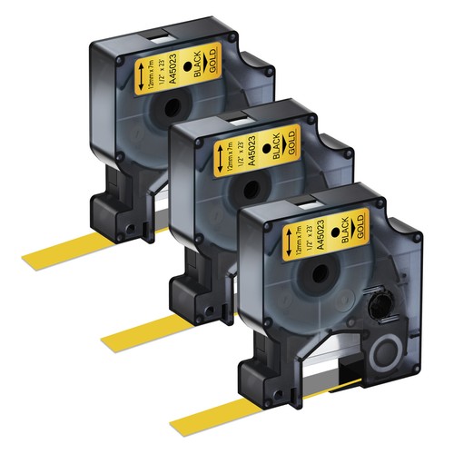 3PK Black on Glod 12mm D1 45023 Label Tape For DYMO LabelWriter 400 450 DUO