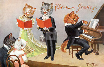 Arthur Thiele Cats, Cat mixed duet and piano 1912 *Art Repro Postcard*