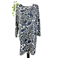 Ann Taylor Loft Dress size Small Black Blue Floral Boho Straight Knee Wedding
