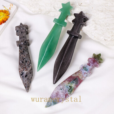 Natural Quartz crystal skull point carved knife dagger toy Reiki healing gift