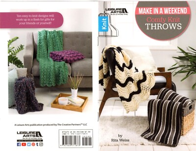 Make in a Weekend COMFY KNIT THROWS Afghans Leisure Arts Little Book #75679