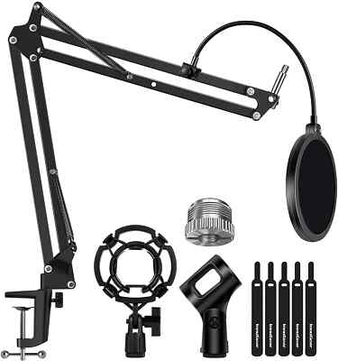 Mikrofonständer Set mit Shock Mount, Mikrofon Clip Halter, Pop Filter Schraubadapter