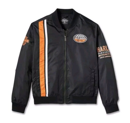 (MEN 3XL) - HARLEY-DAVIDSON 120th Anniversary Casual Moto Jacket - Black/Orange