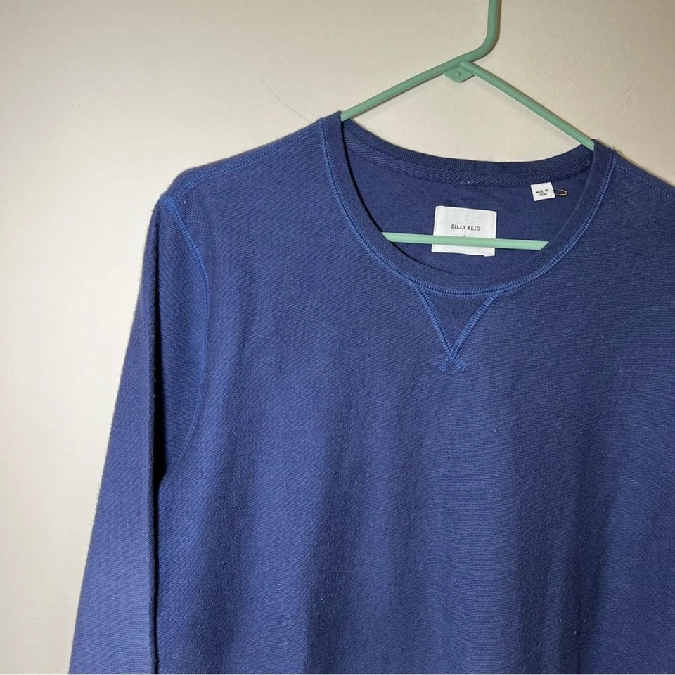 NUEVO Pullover Billy Reid Para Hombres Algodón Lino Terry Crew Azul Talla L Foto 3 de 4