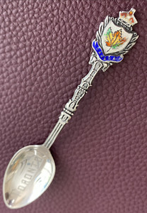 Toronto Canada Maple Leaf Crown Enamel 4.25" Sterling Silver Souvenir Spoon 9.5g