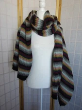 NWT Authentic TAK.ORI MOHAIR MERINO WOOL Knitted Striped OVERSIZED Long Scarf