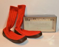 Polo Ralph Lauren red knitted high booties slippers Size M 10.5 / 27 cm NIB