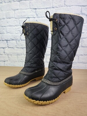 LL BEAN Boots Women's Size M Black Quilted Fur Lined Duck Boots