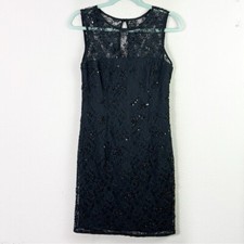 Adrianna Papell Beaded Embellished Lace Sleeveless Dress in black size 4