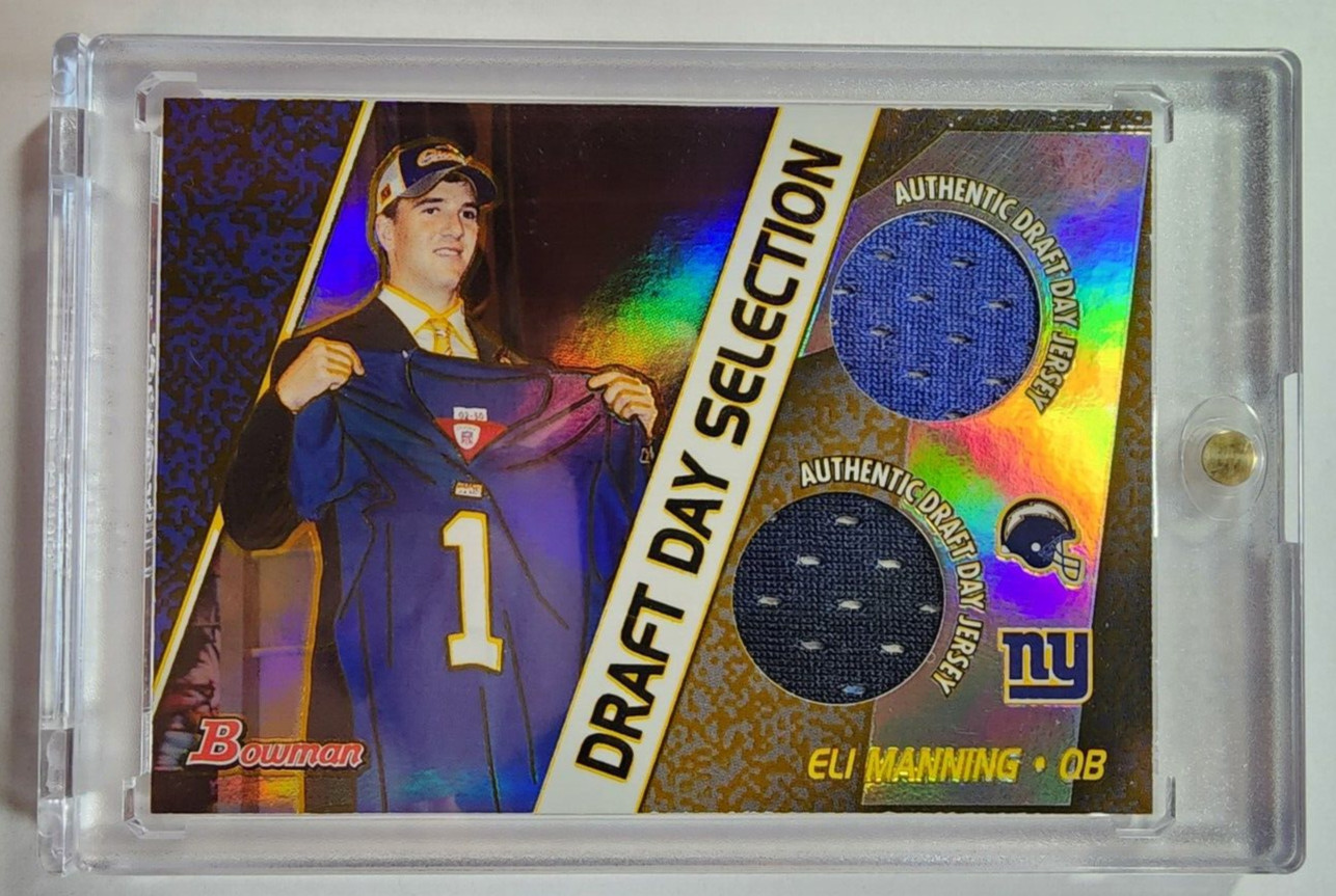 ELI MANNING 2004 Bowman Draft Day Dual Authentic Jersey 497/500 #DJD-EM