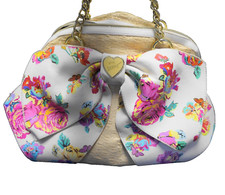Betsey Johnson Big Bow Straw Floral Beach Summer Purse Satchel