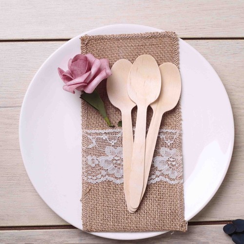 100 pcs Natural Birch Wooden SPOONS Disposable Party Wedding Dinner SALE - Picture 2 of 5