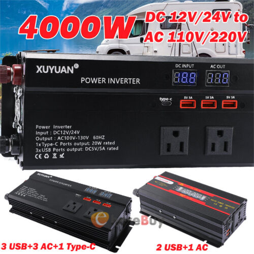 4000W Modified Sine Wave Power Inverter 12V to 110V or 220V Converter With 3AC