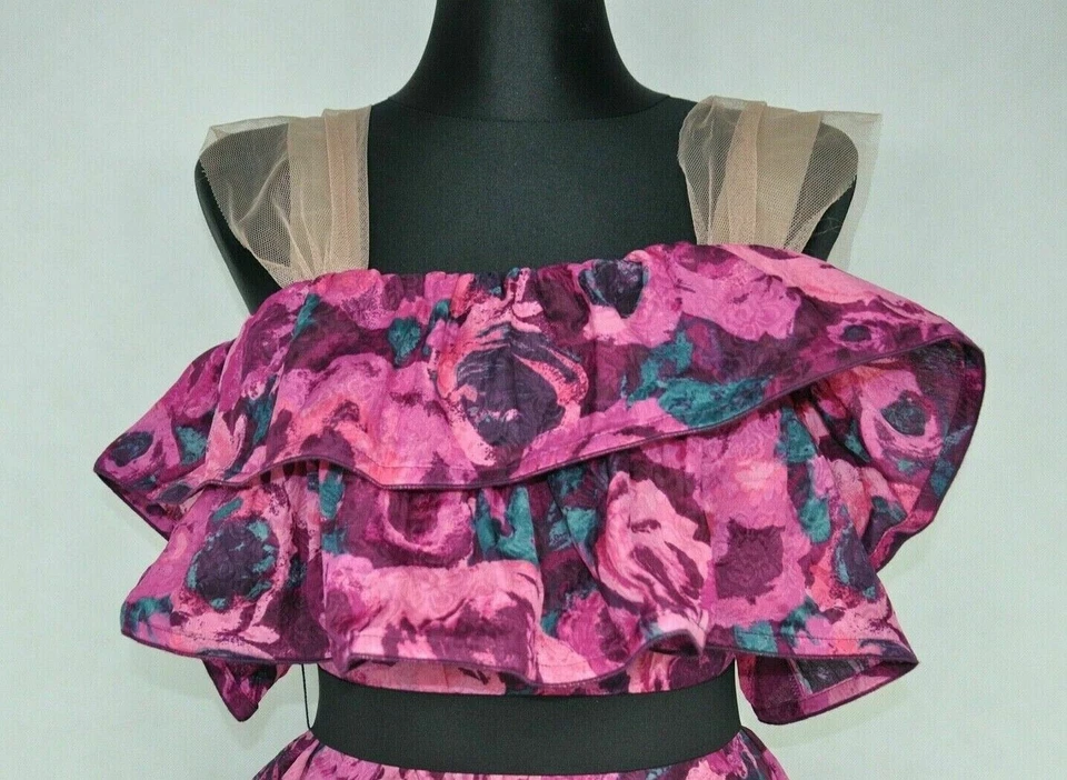 LANVIN x H&M Women's Pink Floral Ruffled Tiered Dress size Us 6 - Image 2 of 4