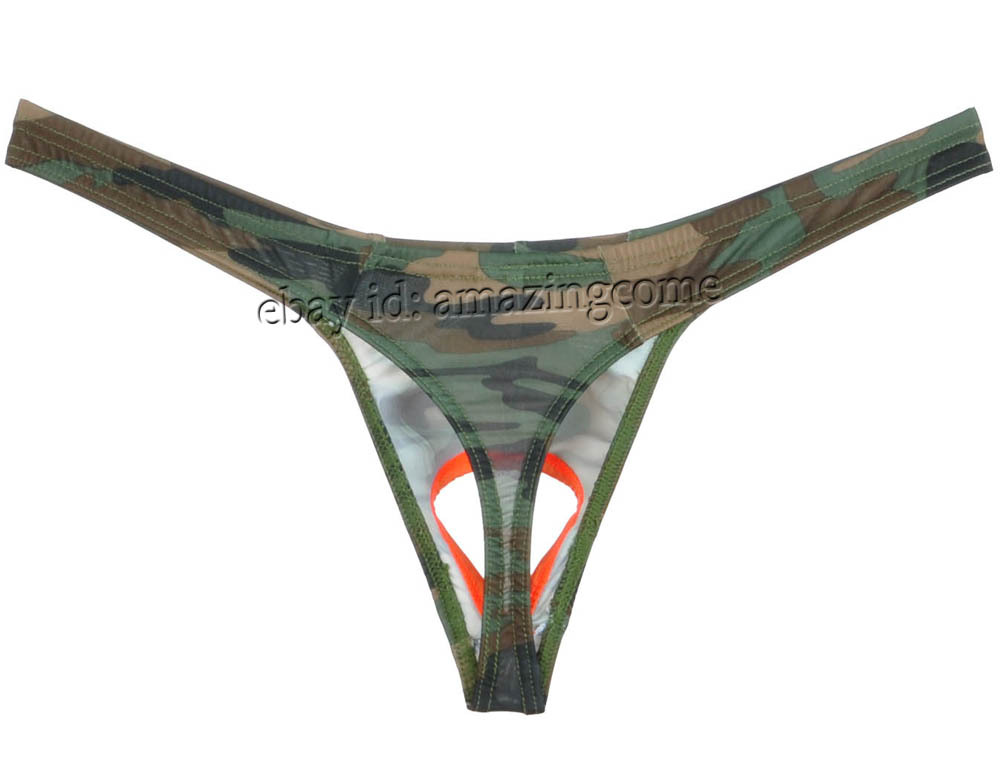 Men's Novelty Pouch Underwear – Faux Ball Hole Design, Thong/Bikini Style, Blue, Sizes M/L/XL