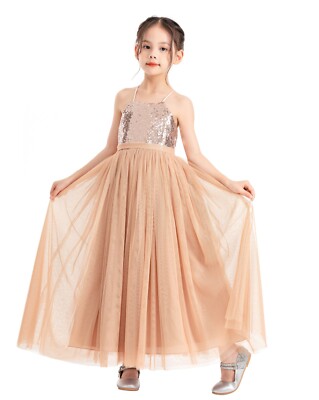 Spaghetti Straps Dress Sequin Lace Up Dress Lace Up Toddler Flower Girl Dress