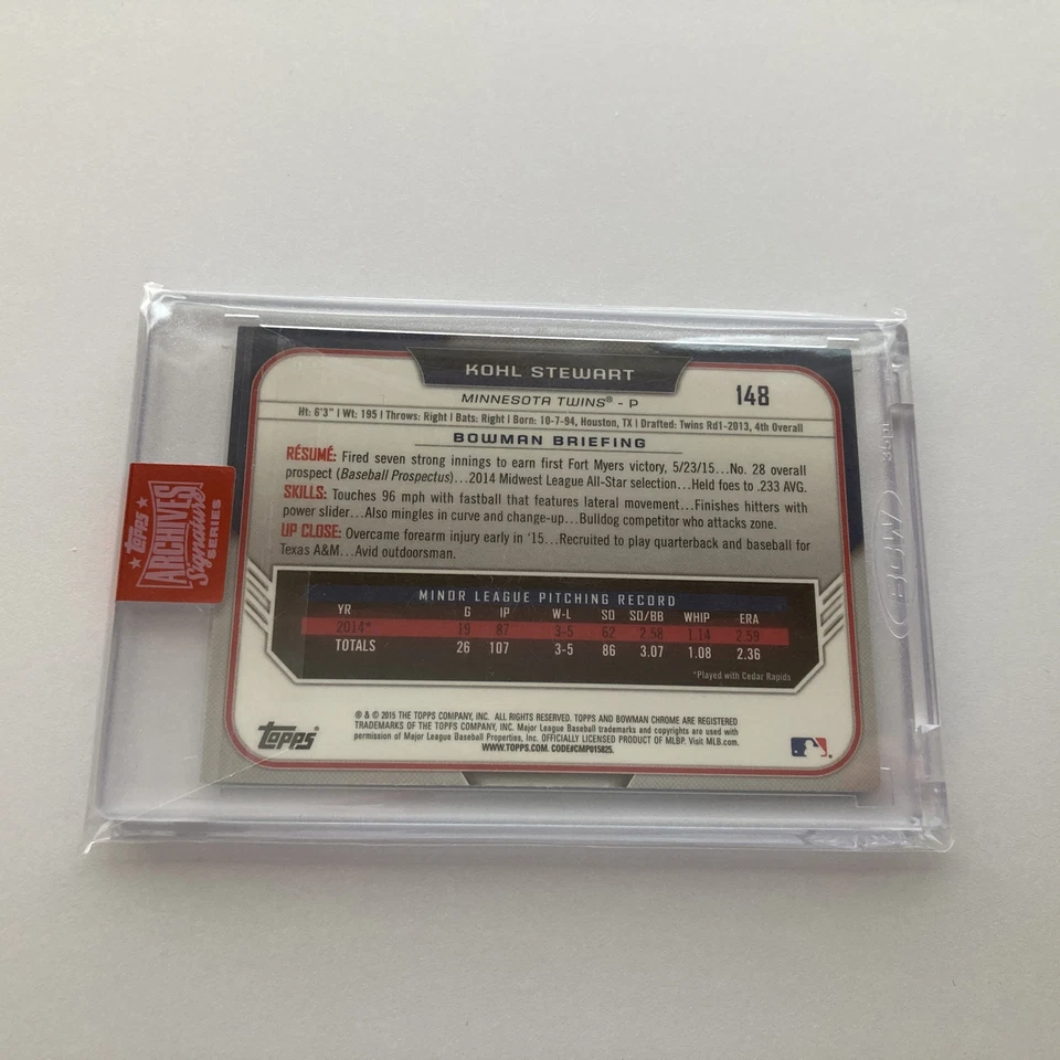 Kohl Stewart 2019 Topps Archives Signature Series Auto 2015 Bowman Chrome 1/1 - Image 2 of 2