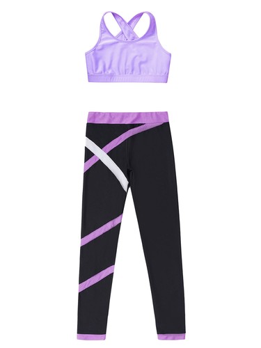 Kids Girls Dance Crop Top Athletic Legging Outfits Gymnastics Dance Activewear - Picture 15 of 18