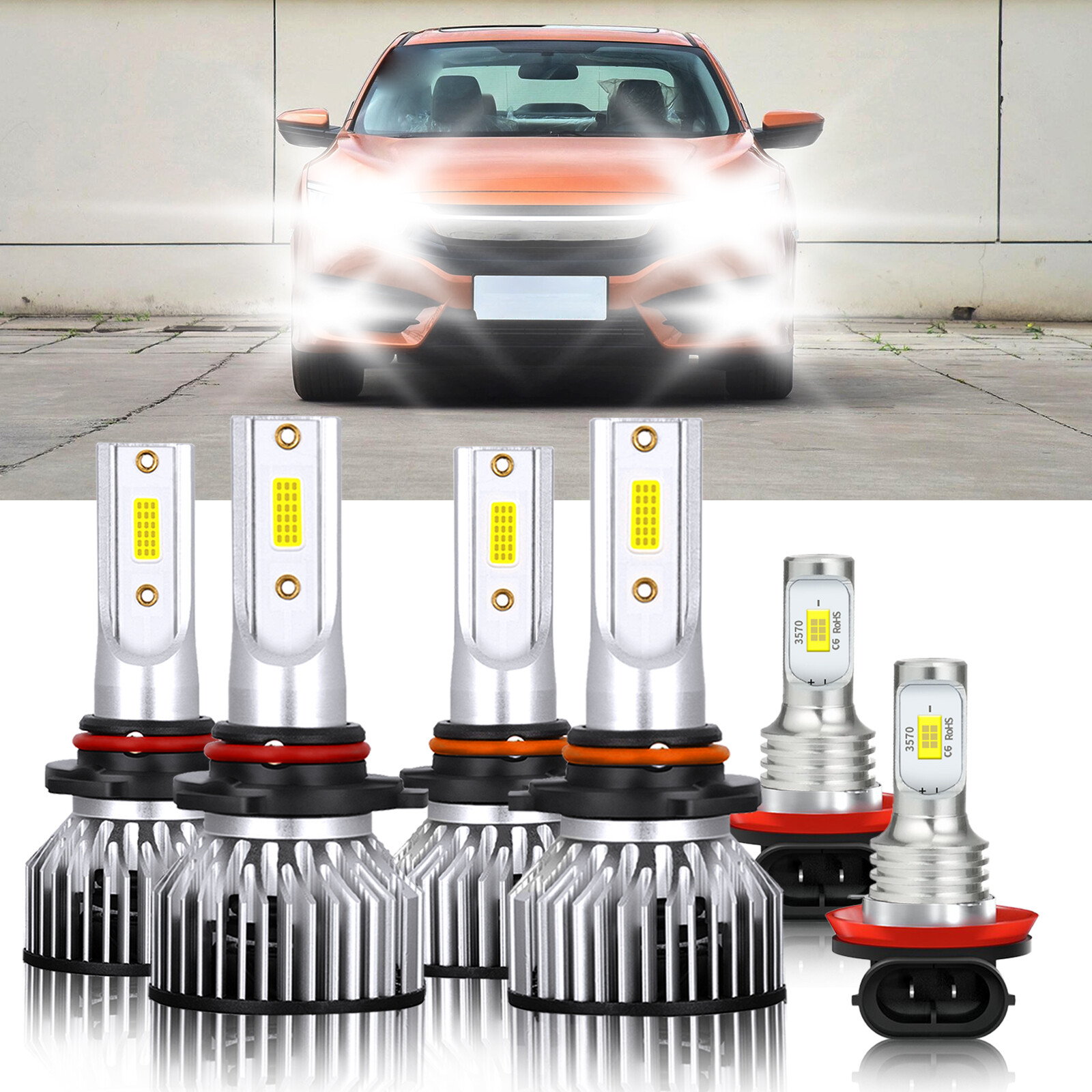 6x faros LED de haz alto bajo antiniebla 6000 k para Honda Civic 2006-2015