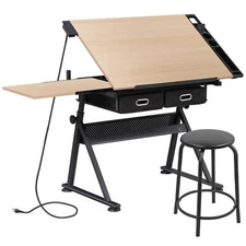 Multi Purpose Drafting Table Art Desk With Slide Out Surface And Storage Drawers