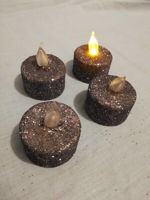 Gun Metal Grau LED Flammenlos Glitzer Teelichter - 4er Set - Hochzeit - Party