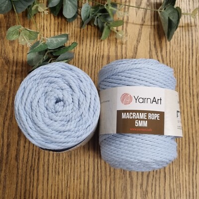 1kg-2 x 500g volle Rollen, 5mm Baumwollkordel Yarnart Makramee Seil 5mm hellblau