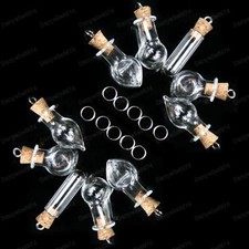 10pc GLASS BOTTLE PENDANTS cork bottles TEARDROP/ROUND/TUBE empty 3cm large vial