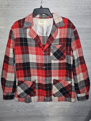 Vintage Retro Marlboro Red Black Plaid Overshirt Jacket Sz Medium Throwback  USA