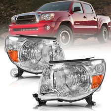 Headlights Assembly Fits For 2005-2011 Toyota Tacoma Chrome Amber Lamps Set Pair