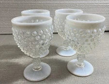 4 FOUR Vintage Fenton  French Opalescent  Hobnail 5.25”  Goblets