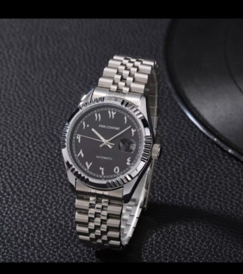 BlackFace Round Automatic stainless steel strap Watch, Arabic.