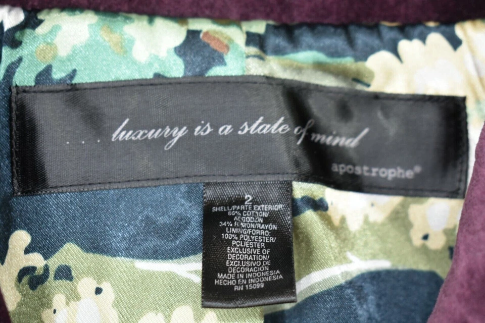 Blazer de terciopelo con puños de encaje de algodón con cuello de muesca púrpura Apostrophe para mujer talla 2 Foto 2 de 4