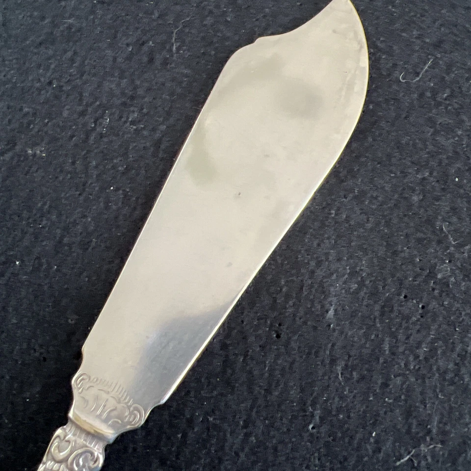 Cuchillo de pescado vintage A B Nils Johan Suecia placa de plata ornamentada 9" hoja sólida Foto 4 de 4