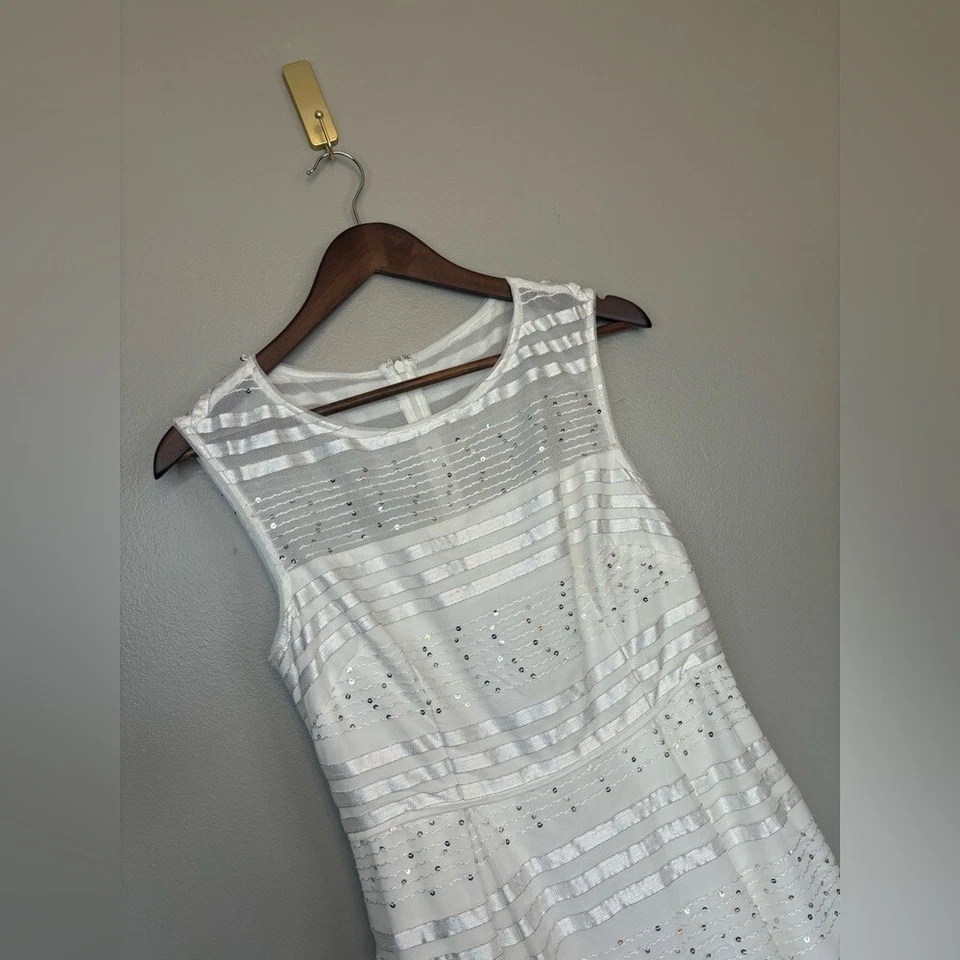 ADRIANNA PAPELL Blanco Vestido Midi Novia Ducha Largo Formal Baile de graduación Vestido Sin Mangas Foto 3 de 4