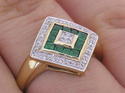 R287 Genuine 9K, 10K, 18K Gold Natural Emerald & Diamond Kite Ring in your size