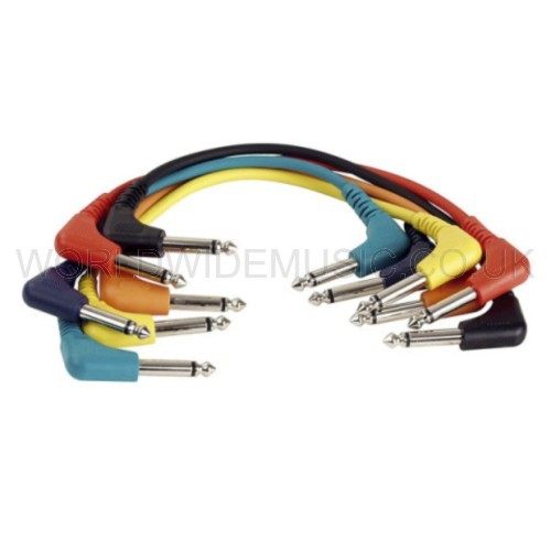 A Pack of 6 MONO Patch Leads - Right Angle Jack Plugs 30cm long FL4130 - Afbeelding 1 van 3