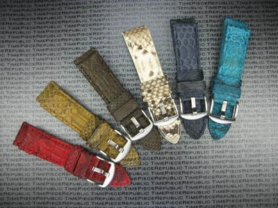 Bracelet Montre Cuir Véritable Serpent PYTHON 24mm Rouge Bleu Fermoir Tang - Photo 1/4