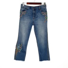 Johnny Was Jeans Cropped Boyfriend Jeans Embroidered Boho Fray Hem Size 30