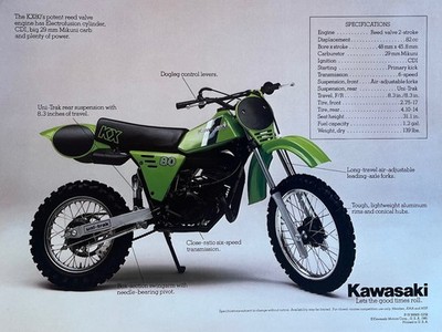 1981 1982 Kawasaki KX80 double-sided sales brochure-literature KX